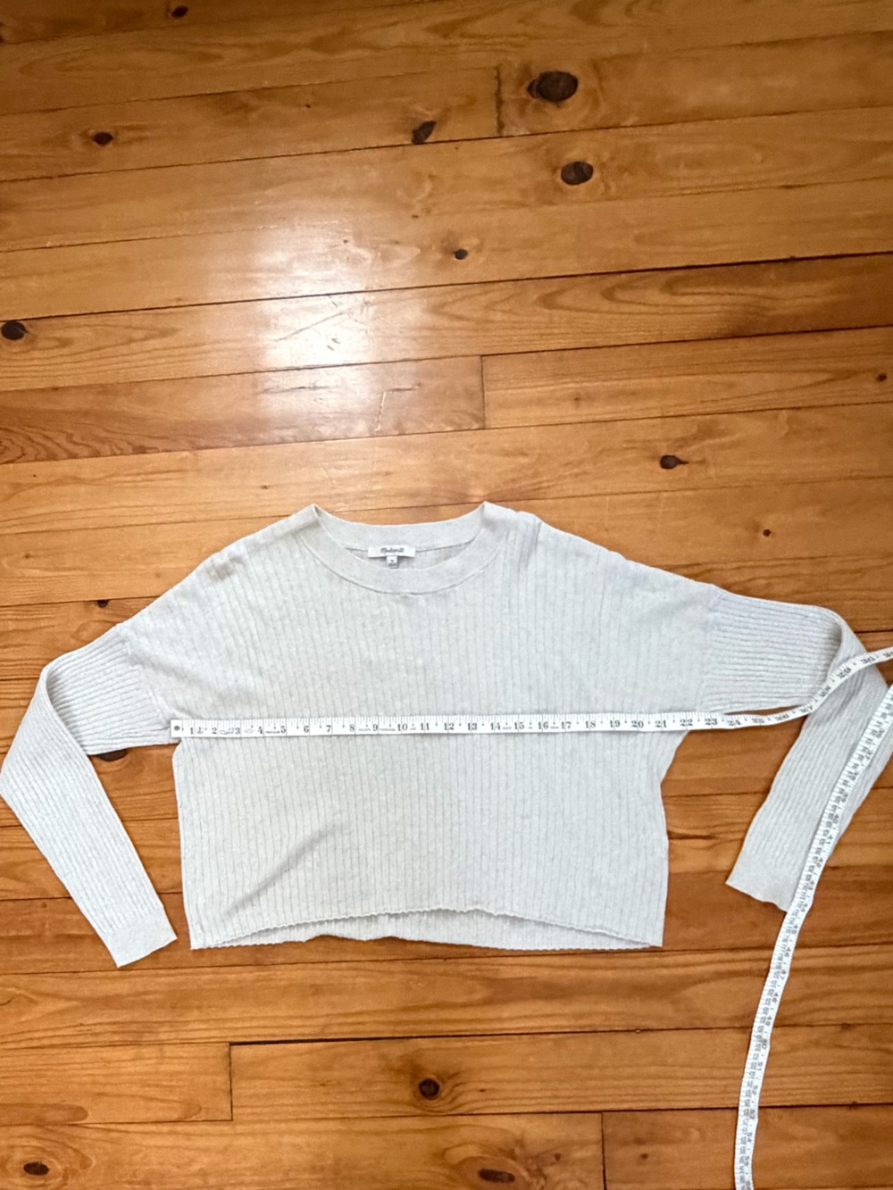 Madewell Crop Antique Cream/Light Grey Ribbed Sweater Size M - Picture 3 of 9